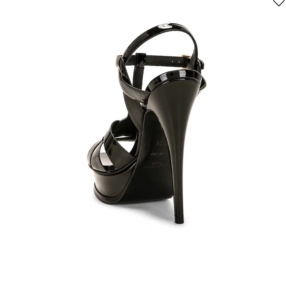 Yves Saint Laurent Women's Tribute Black Patent T-Strap Platform Sandals - Picture 4 of 17